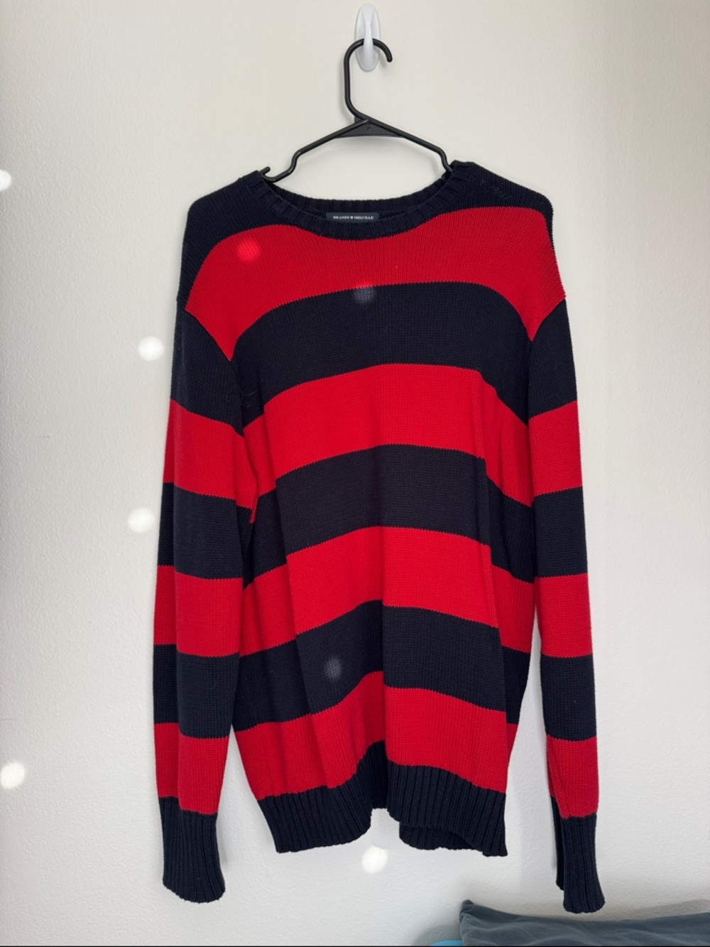 Brandy Melville Red and Black Wide-Stripe Crewneck Sweater